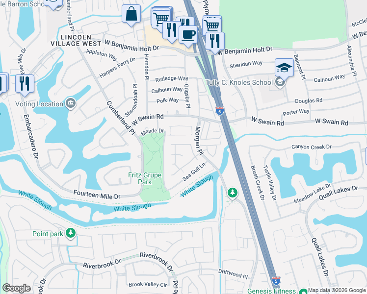 map of restaurants, bars, coffee shops, grocery stores, and more near 5837 Morgan Place in Stockton