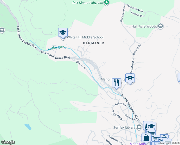 map of restaurants, bars, coffee shops, grocery stores, and more near 16 June Court in Fairfax