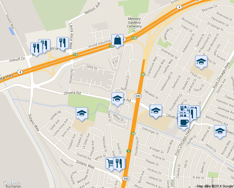 map of restaurants, bars, coffee shops, grocery stores, and more near 2121 Northwood Circle in Concord
