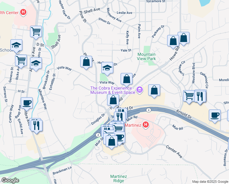 map of restaurants, bars, coffee shops, grocery stores, and more near 242 Via El Dorado Lane in Martinez