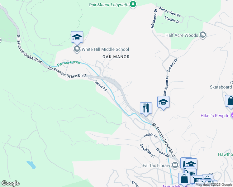 map of restaurants, bars, coffee shops, grocery stores, and more near 16 June Court in Fairfax