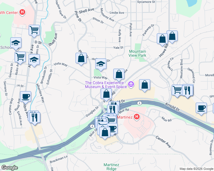 map of restaurants, bars, coffee shops, grocery stores, and more near 246 Via El Dorado Lane in Martinez