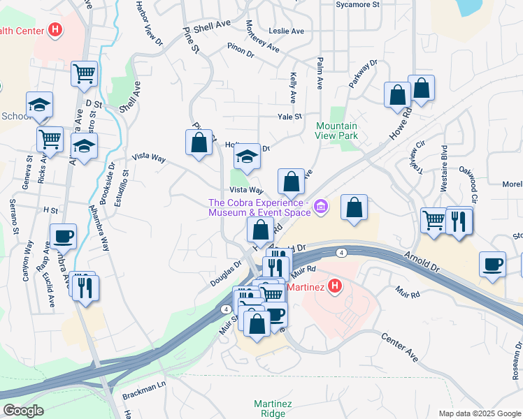 map of restaurants, bars, coffee shops, grocery stores, and more near 246 Via El Dorado Lane in Martinez
