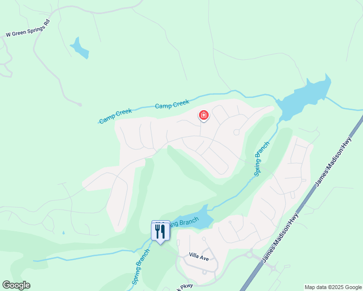 map of restaurants, bars, coffee shops, grocery stores, and more near 423 Appalachian Lane in Gordonsville