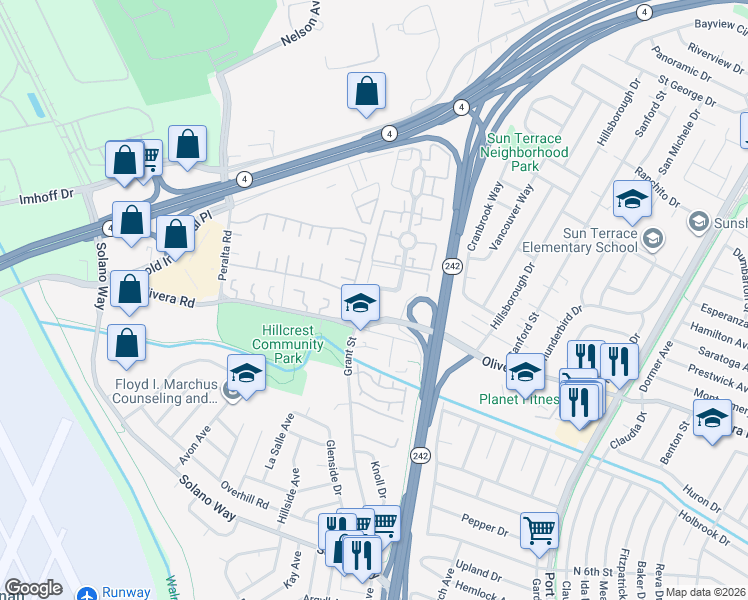 map of restaurants, bars, coffee shops, grocery stores, and more near 2125 Northwood Circle in Concord