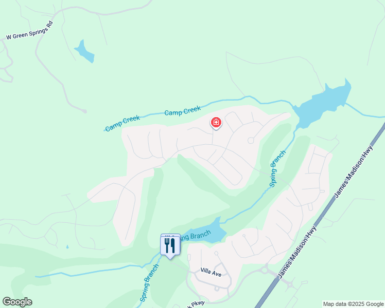 map of restaurants, bars, coffee shops, grocery stores, and more near 423 Appalachian Lane in Gordonsville