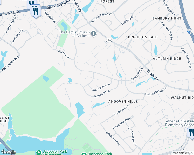 map of restaurants, bars, coffee shops, grocery stores, and more near 516 Huntington Court in Lexington