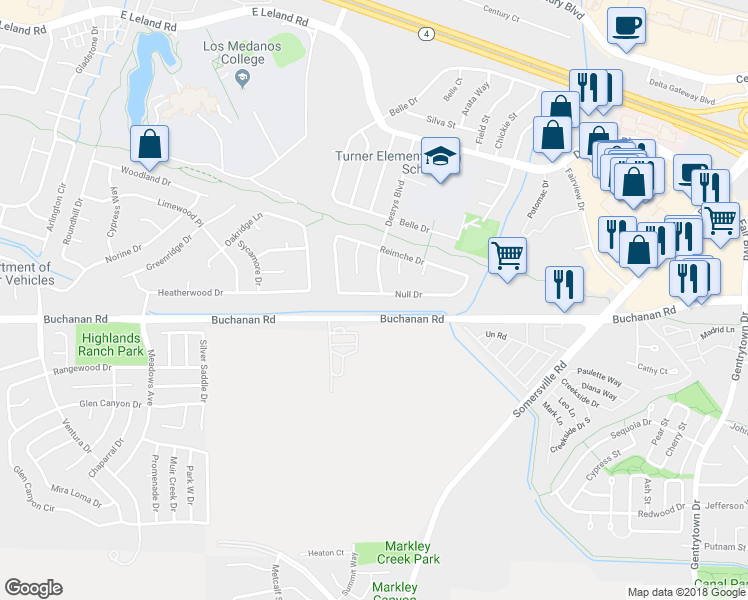 map of restaurants, bars, coffee shops, grocery stores, and more near 4405 Null Dr in Antioch