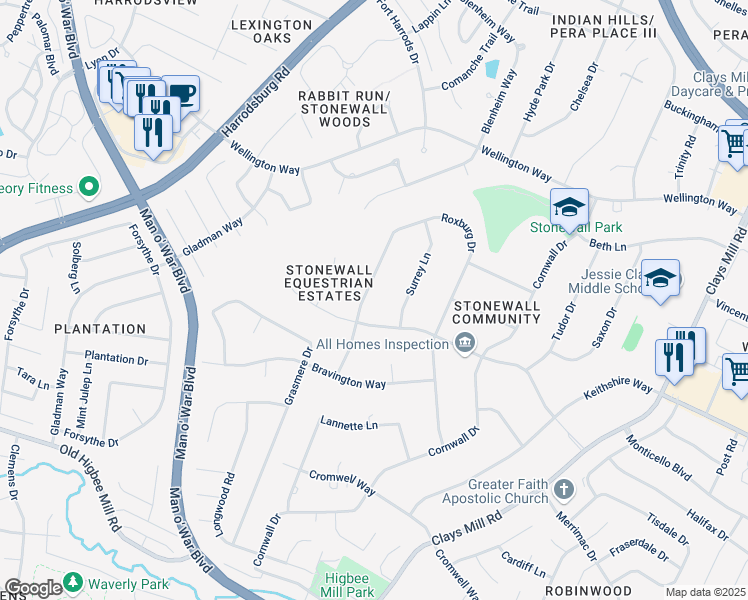 map of restaurants, bars, coffee shops, grocery stores, and more near 759 Cindy Blair Way in Lexington