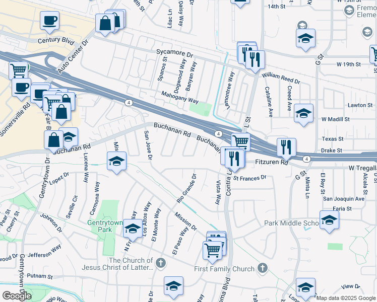 map of restaurants, bars, coffee shops, grocery stores, and more near 2733 Del Oro Circle in Antioch