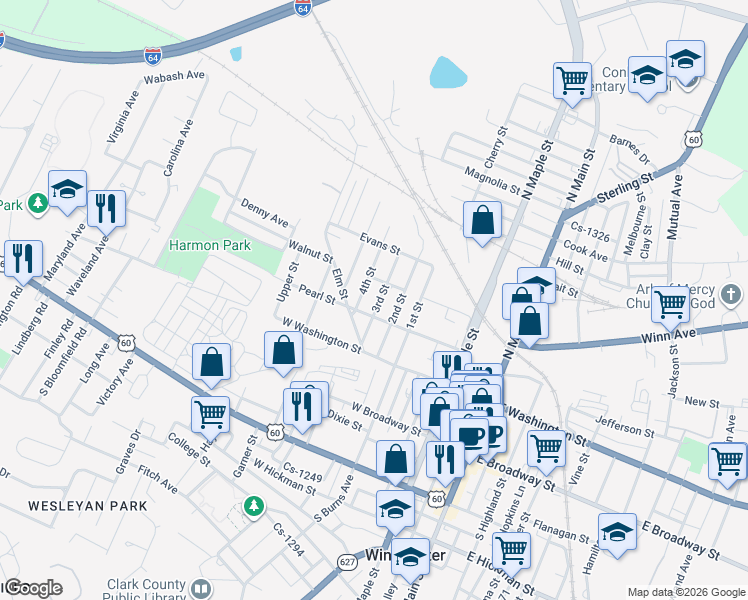 map of restaurants, bars, coffee shops, grocery stores, and more near in Winchester