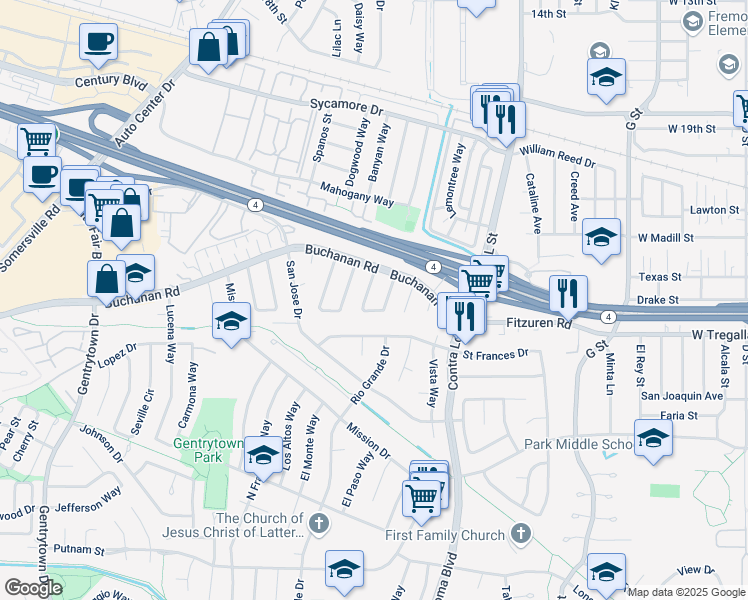 map of restaurants, bars, coffee shops, grocery stores, and more near 2733 Del Oro Circle in Antioch
