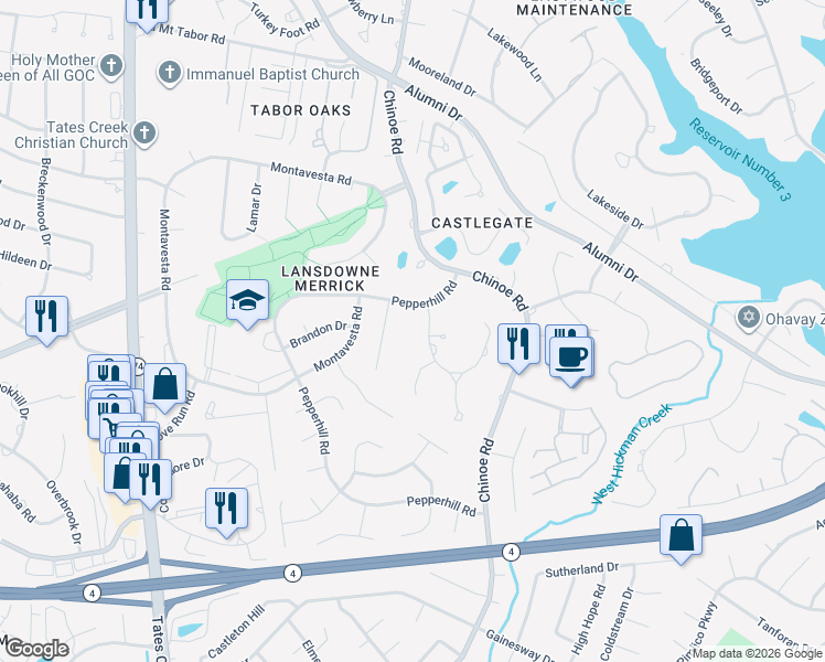 map of restaurants, bars, coffee shops, grocery stores, and more near 3201 Hobcaw Lane in Lexington
