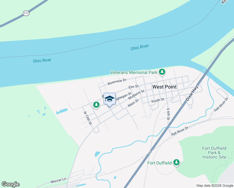 map of restaurants, bars, coffee shops, grocery stores, and more near 1124 Elm Street in West Point
