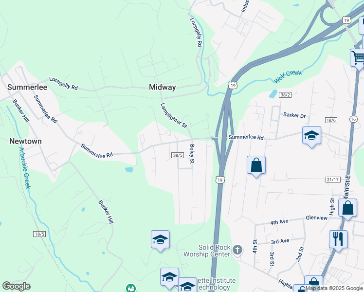 map of restaurants, bars, coffee shops, grocery stores, and more near 3323 Summerlee Road in Oak Hill
