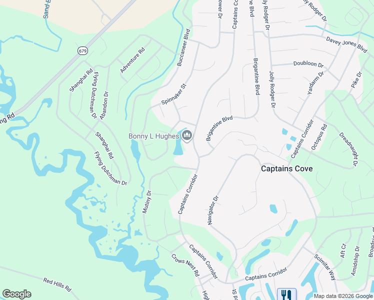 map of restaurants, bars, coffee shops, grocery stores, and more near 2513 Captains Corridor in Greenbackville