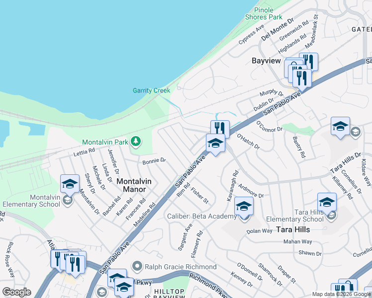 map of restaurants, bars, coffee shops, grocery stores, and more near 16401 San Pablo Avenue in San Pablo