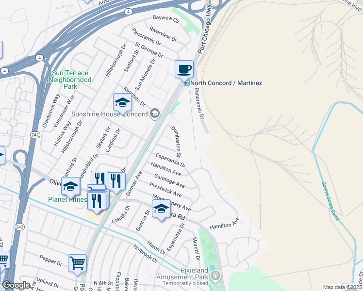 map of restaurants, bars, coffee shops, grocery stores, and more near 3570 Dumbarton Street in Concord