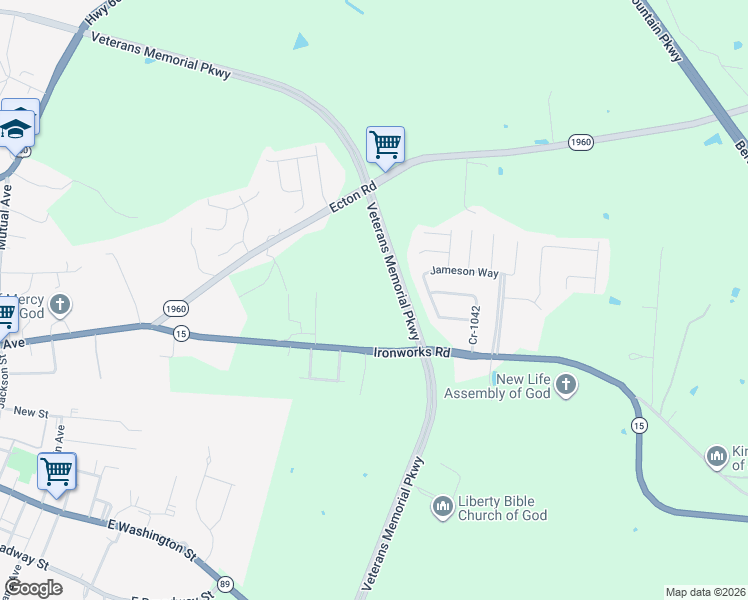 map of restaurants, bars, coffee shops, grocery stores, and more near 1600 Ironworks Road in Winchester