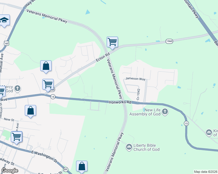 map of restaurants, bars, coffee shops, grocery stores, and more near 1600 Ironworks Road in Winchester