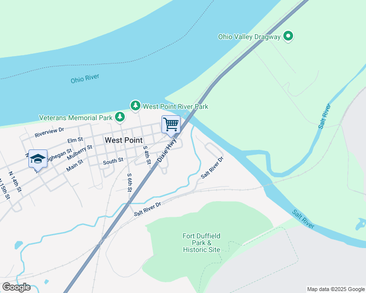 map of restaurants, bars, coffee shops, grocery stores, and more near 22 Main Street in West Point