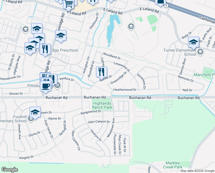 map of restaurants, bars, coffee shops, grocery stores, and more near 1528 Greenridge Dr in Pittsburg