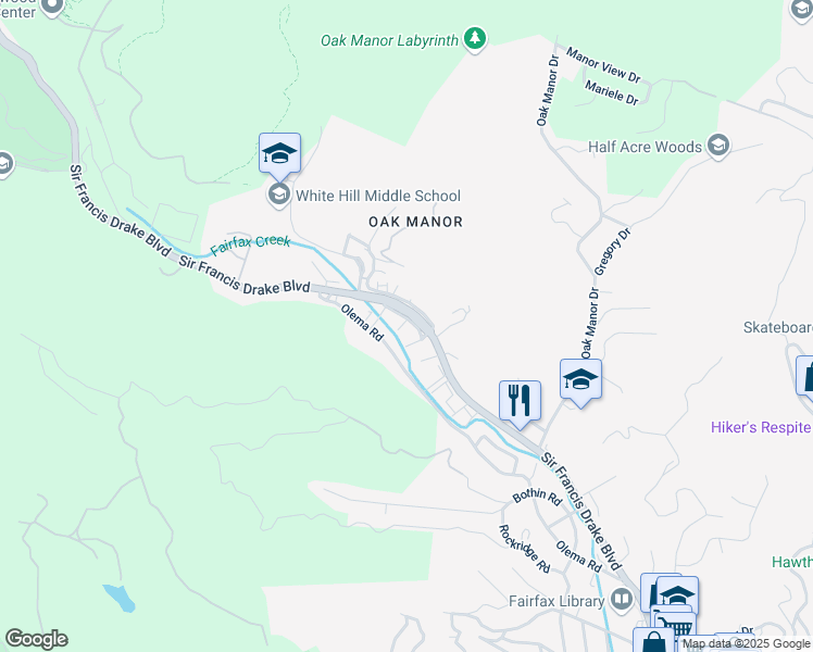 map of restaurants, bars, coffee shops, grocery stores, and more near 17 Alhambra Circle in Fairfax