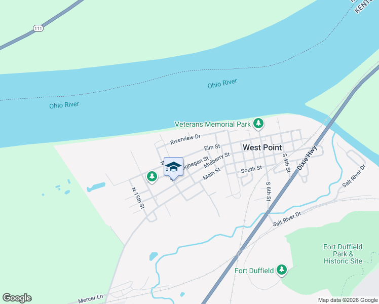 map of restaurants, bars, coffee shops, grocery stores, and more near 1124 Elm Street in West Point