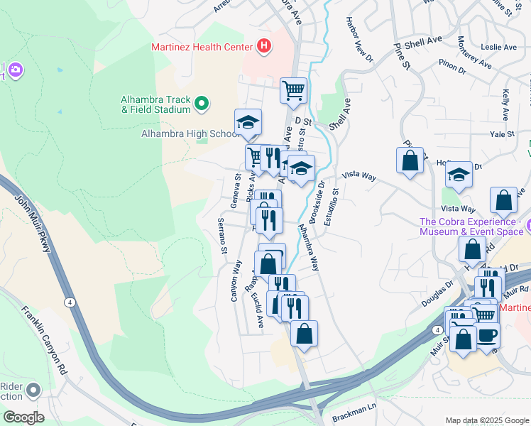 map of restaurants, bars, coffee shops, grocery stores, and more near 431 Gilger Avenue in Martinez