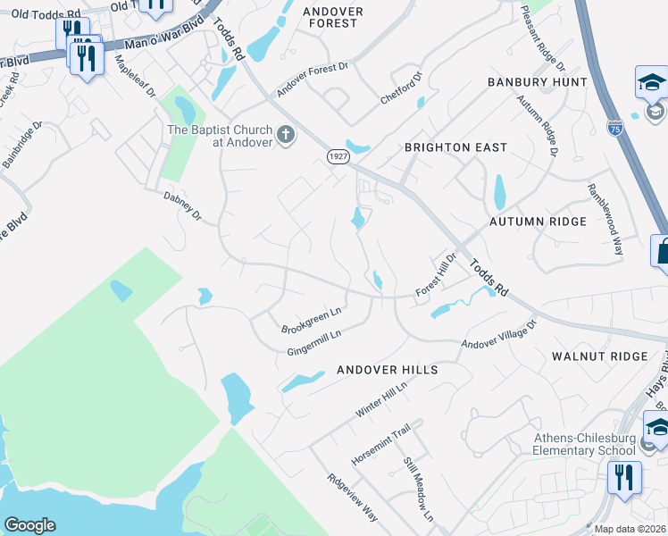 map of restaurants, bars, coffee shops, grocery stores, and more near 3437 Chestnut Hill Lane in Lexington