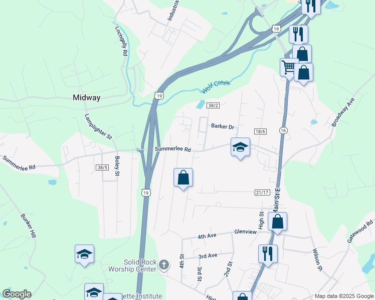 map of restaurants, bars, coffee shops, grocery stores, and more near 3738 County Route 38 in Oak Hill