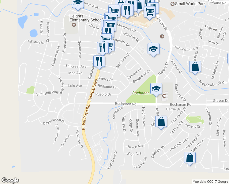 map of restaurants, bars, coffee shops, grocery stores, and more near 281 Pueblo Drive in Pittsburg