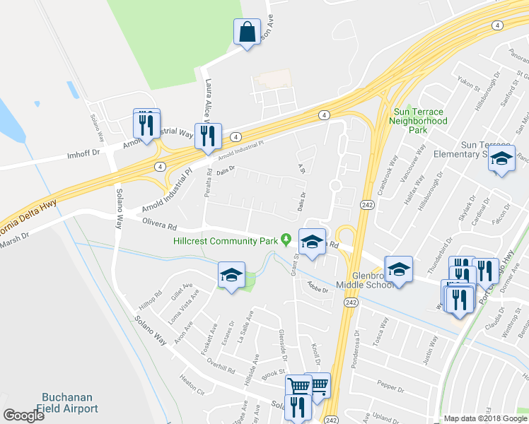 map of restaurants, bars, coffee shops, grocery stores, and more near 2097 Dalis Drive in Concord