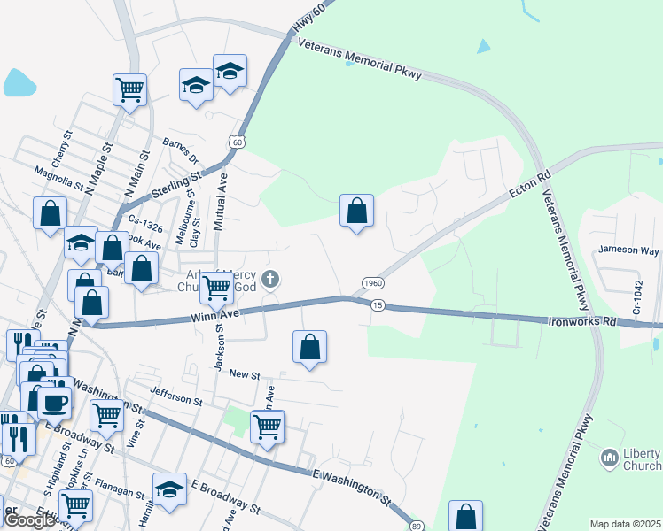 map of restaurants, bars, coffee shops, grocery stores, and more near 44 Watts Road in Winchester