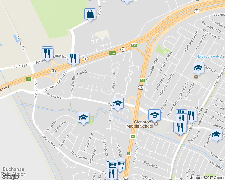 map of restaurants, bars, coffee shops, grocery stores, and more near 2164 Dalis Drive in Concord