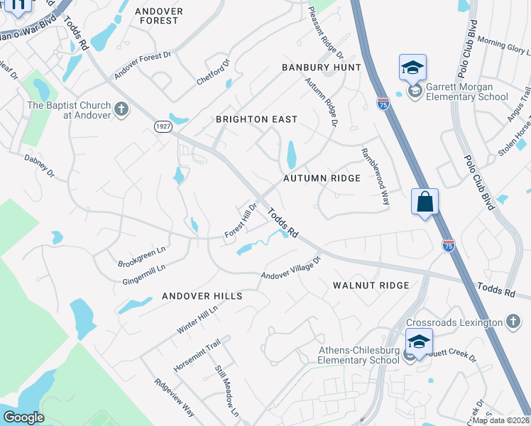map of restaurants, bars, coffee shops, grocery stores, and more near 3621 Amick Way in Lexington