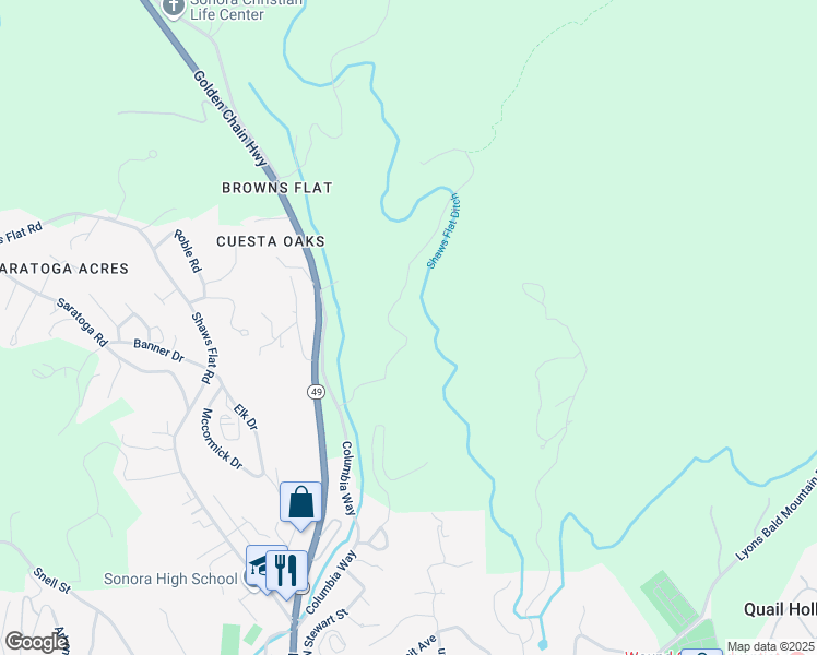 map of restaurants, bars, coffee shops, grocery stores, and more near 20899 Skyview Drive in Sonora