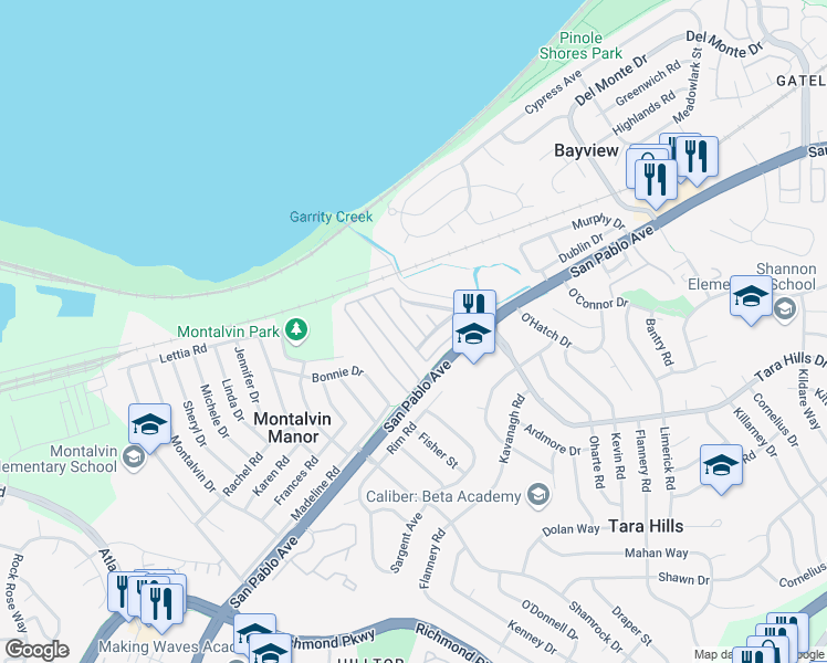 map of restaurants, bars, coffee shops, grocery stores, and more near 16401 San Pablo Avenue in San Pablo