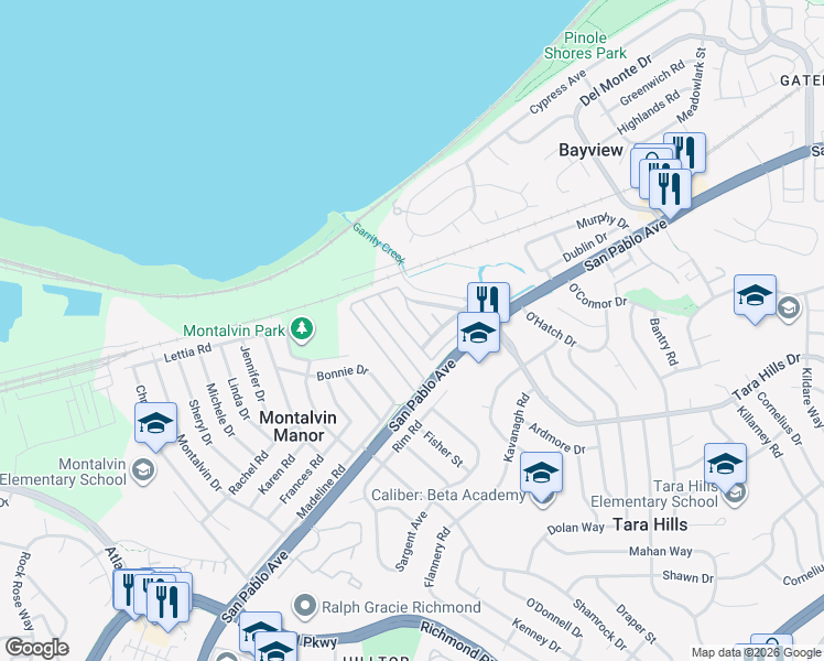 map of restaurants, bars, coffee shops, grocery stores, and more near 16401 San Pablo Avenue in San Pablo