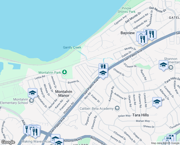 map of restaurants, bars, coffee shops, grocery stores, and more near 16401 San Pablo Avenue in San Pablo