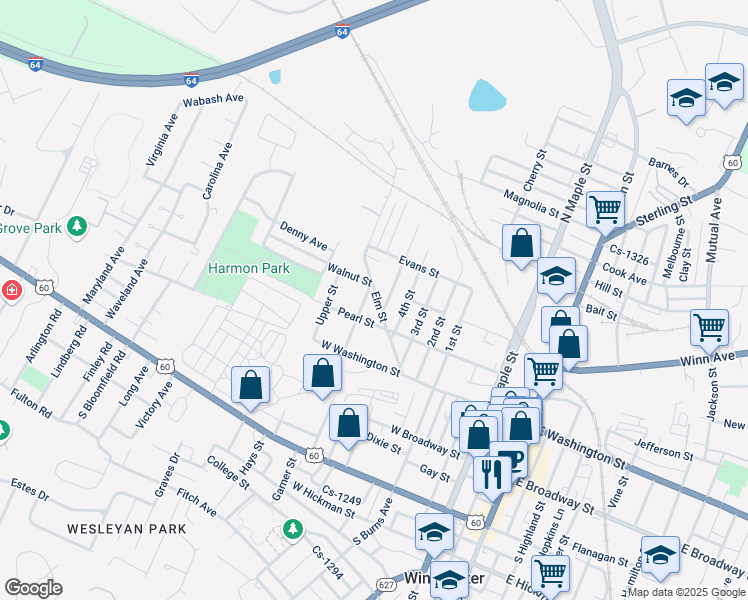 map of restaurants, bars, coffee shops, grocery stores, and more near 117 Spring Street in Winchester