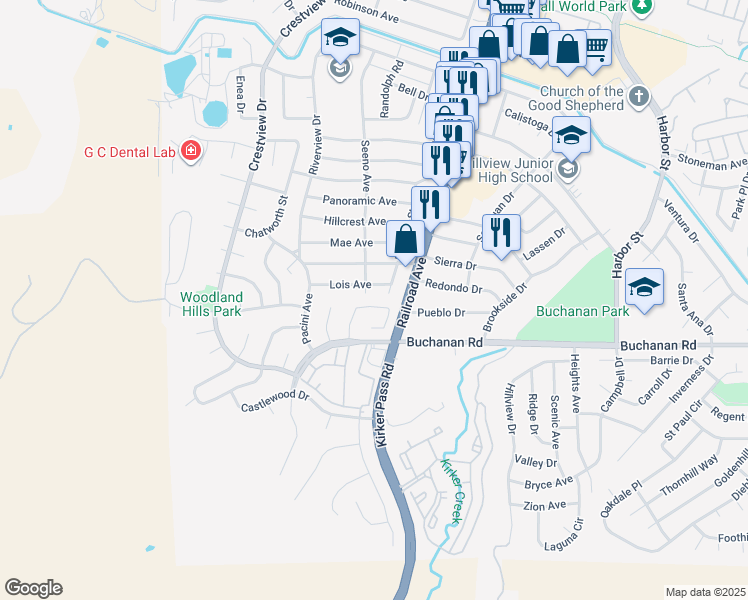 map of restaurants, bars, coffee shops, grocery stores, and more near 40 Gold Crest Court in Pittsburg