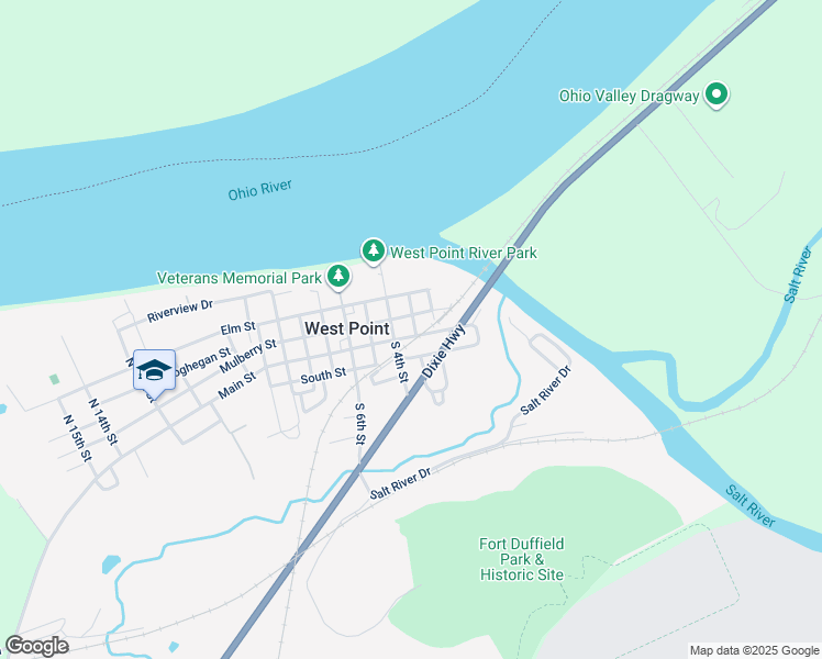 map of restaurants, bars, coffee shops, grocery stores, and more near 302 Main Street in West Point