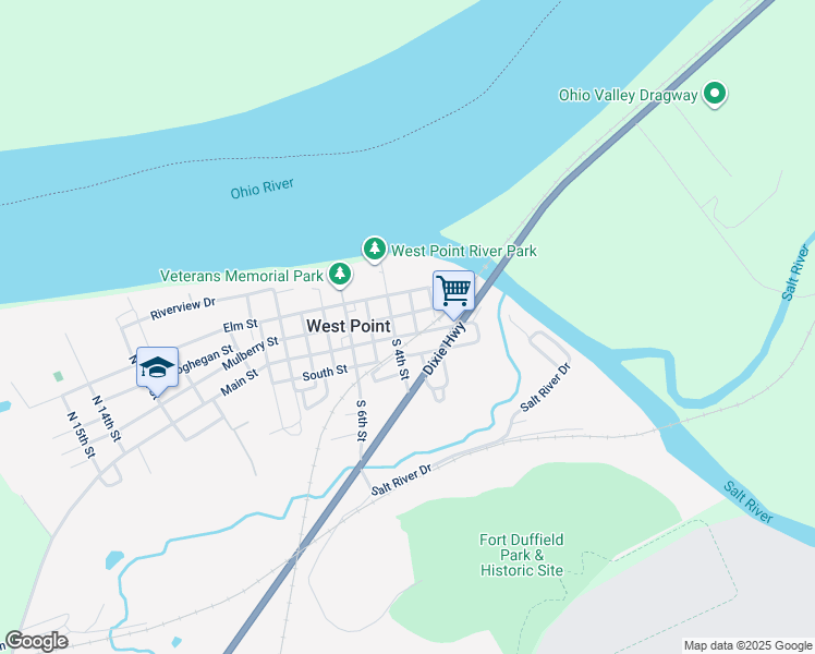 map of restaurants, bars, coffee shops, grocery stores, and more near 302 Main Street in West Point