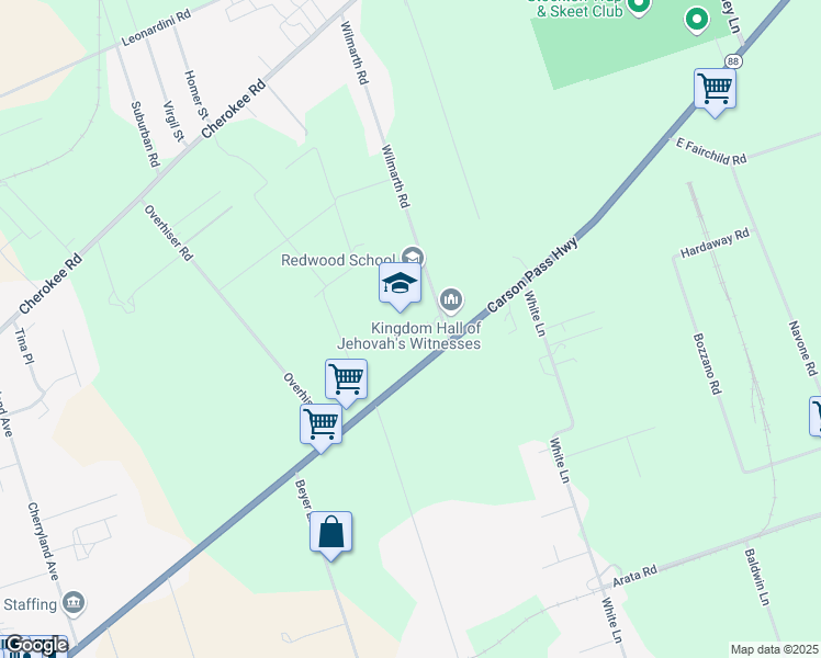 map of restaurants, bars, coffee shops, grocery stores, and more near 3507 Wilmarth Road in Stockton