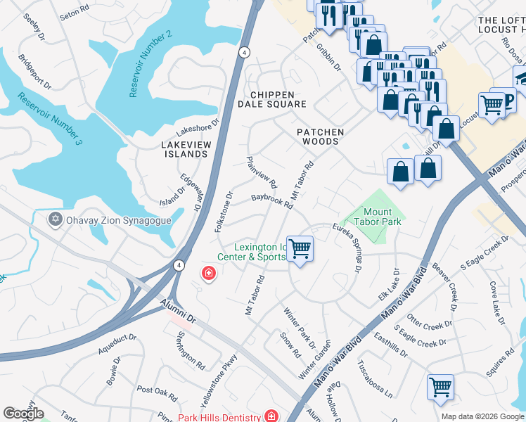 map of restaurants, bars, coffee shops, grocery stores, and more near 2787 Lockhurst Road in Lexington
