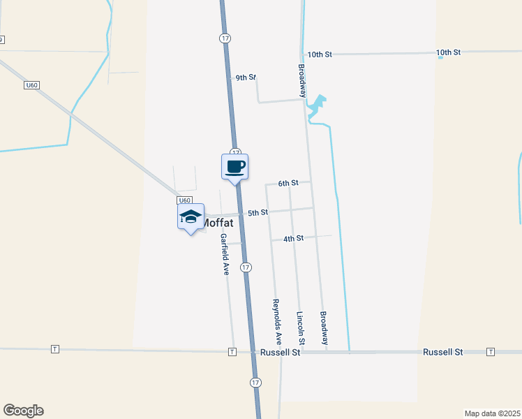 map of restaurants, bars, coffee shops, grocery stores, and more near in Moffat
