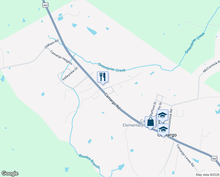 map of restaurants, bars, coffee shops, grocery stores, and more near 2550 Cartwright Street in Mount Sterling
