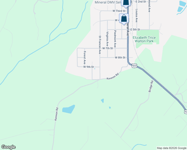 map of restaurants, bars, coffee shops, grocery stores, and more near 1012 Park Avenue in Mineral