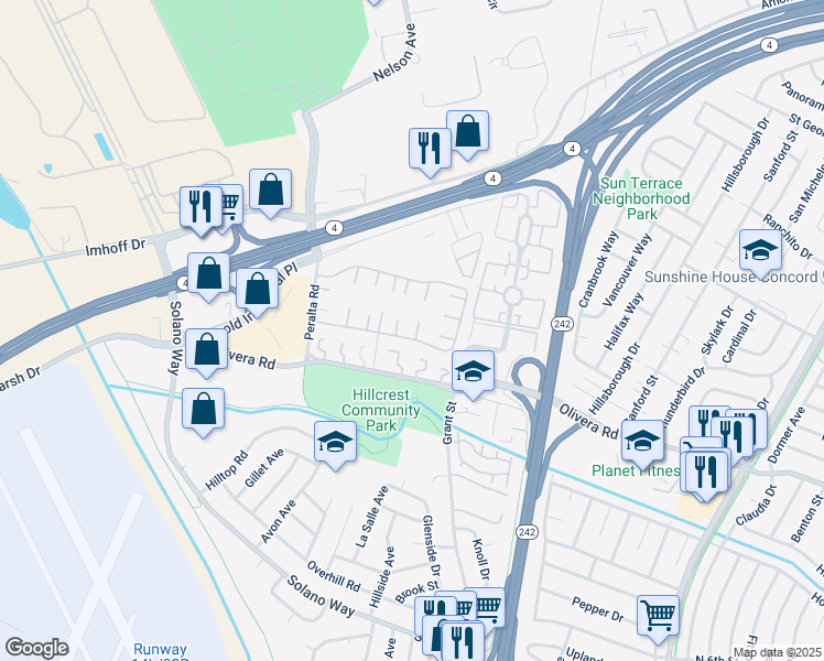 map of restaurants, bars, coffee shops, grocery stores, and more near 2097 Dalis Drive in Concord